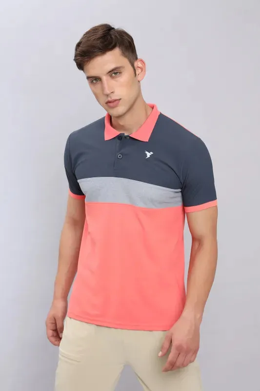 Men Colorblock Slim Fit Polo T-shirt with MATPIQ