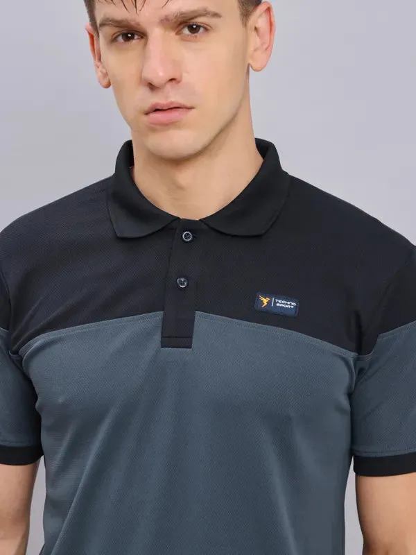 Men Colorblock Slim Fit Polo T-shirt with TECHNO DRY