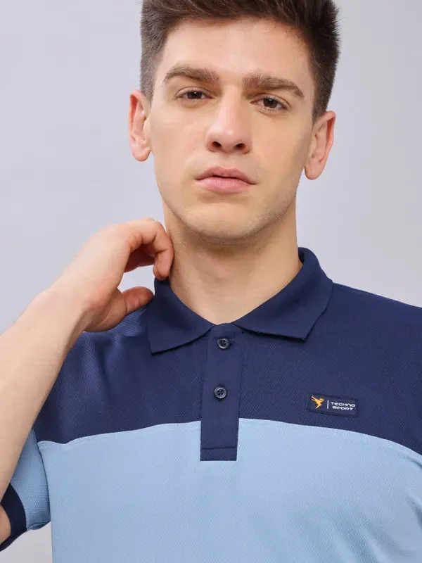 Men Colorblock Slim Fit Polo T-shirt with TECHNO DRY