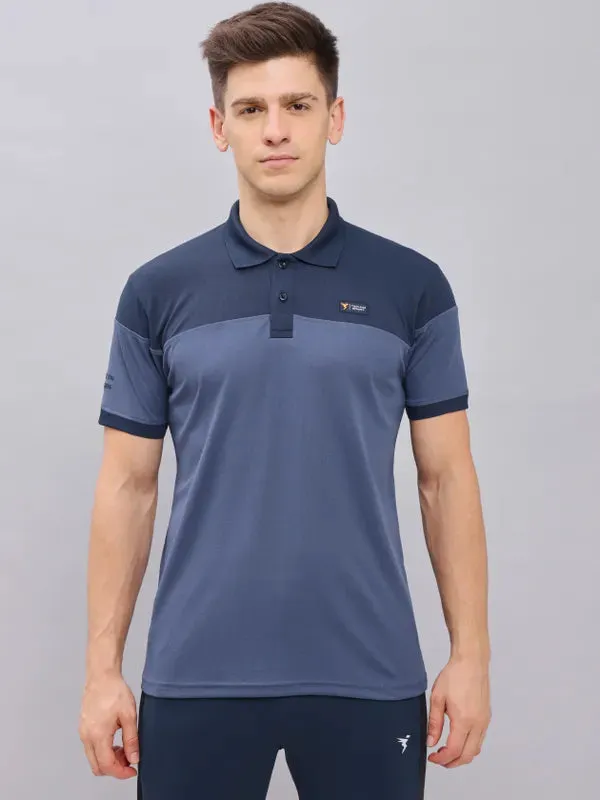 Men Colorblock Slim Fit Polo T-shirt with TECHNO DRY