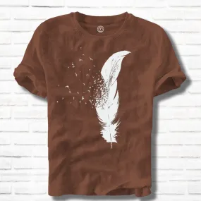 Men Feather Printed Brown Half Sleeve Round Neck T-shirt