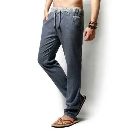 Men Long Trousers Flax Leisure Pants