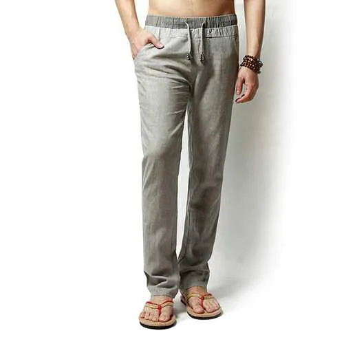 Men Long Trousers Flax Leisure Pants