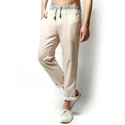 Men Long Trousers Flax Leisure Pants