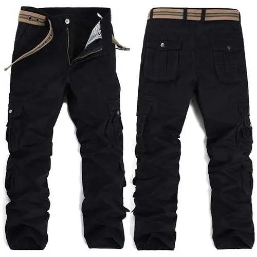 Men Military Outdooors Cargo Pants Loose Casual Cotton Multi Pockets Straight Leg Trousers