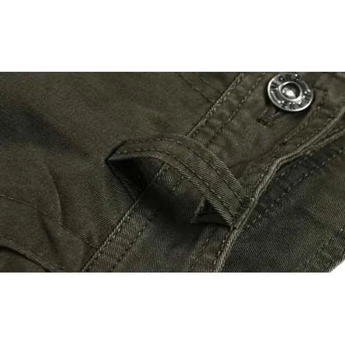 Men Military Outdooors Cargo Pants Loose Casual Cotton Multi Pockets Straight Leg Trousers