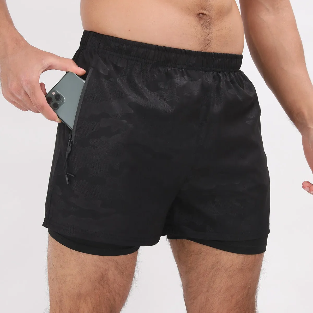 Men Summer Polyester 2 in 1 Quick Dry Short Joggers Workout Running Gym Shorts | DK-903