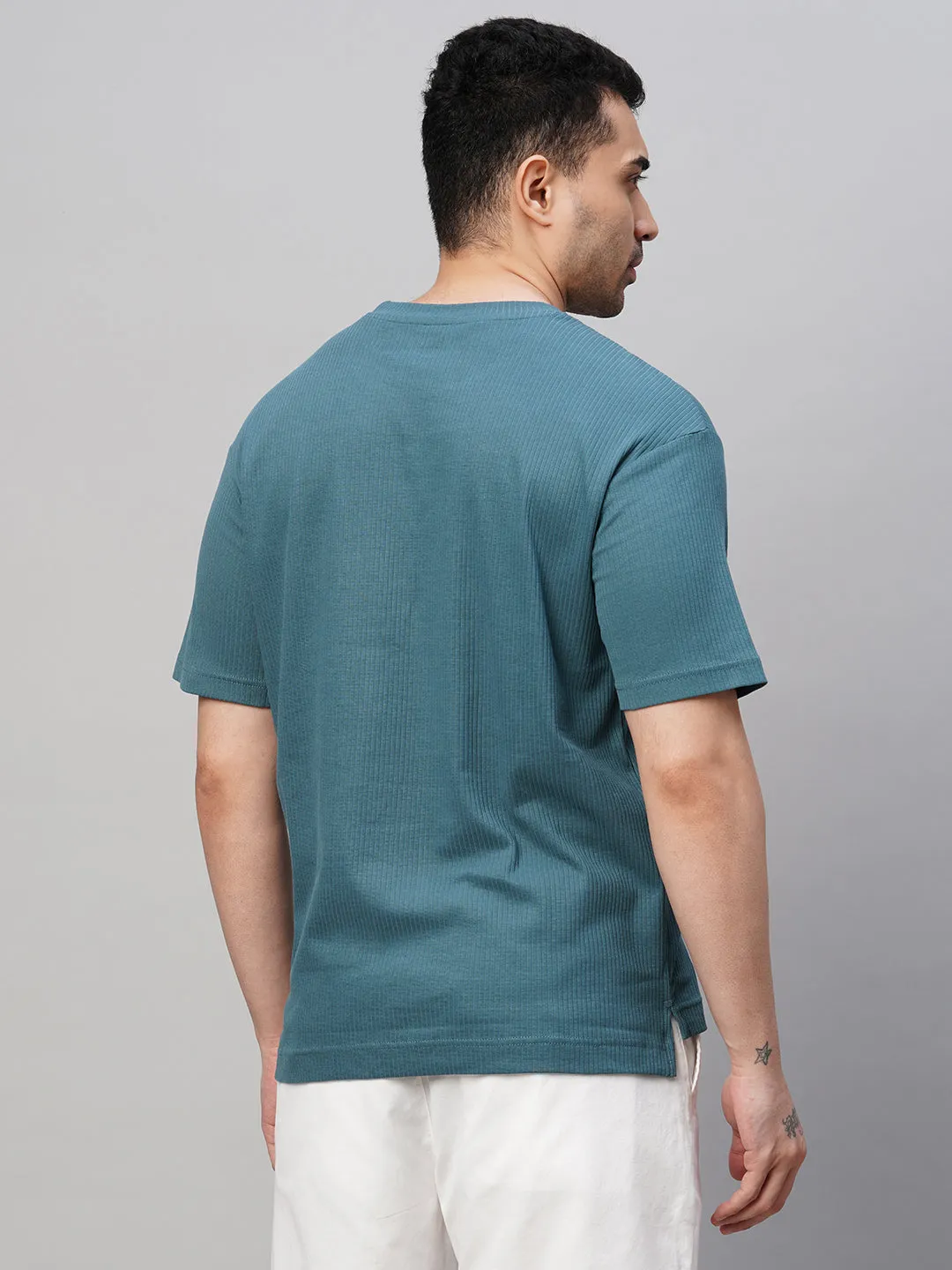 Men's Blue Cotton Elastane Regular Fit Tshirt