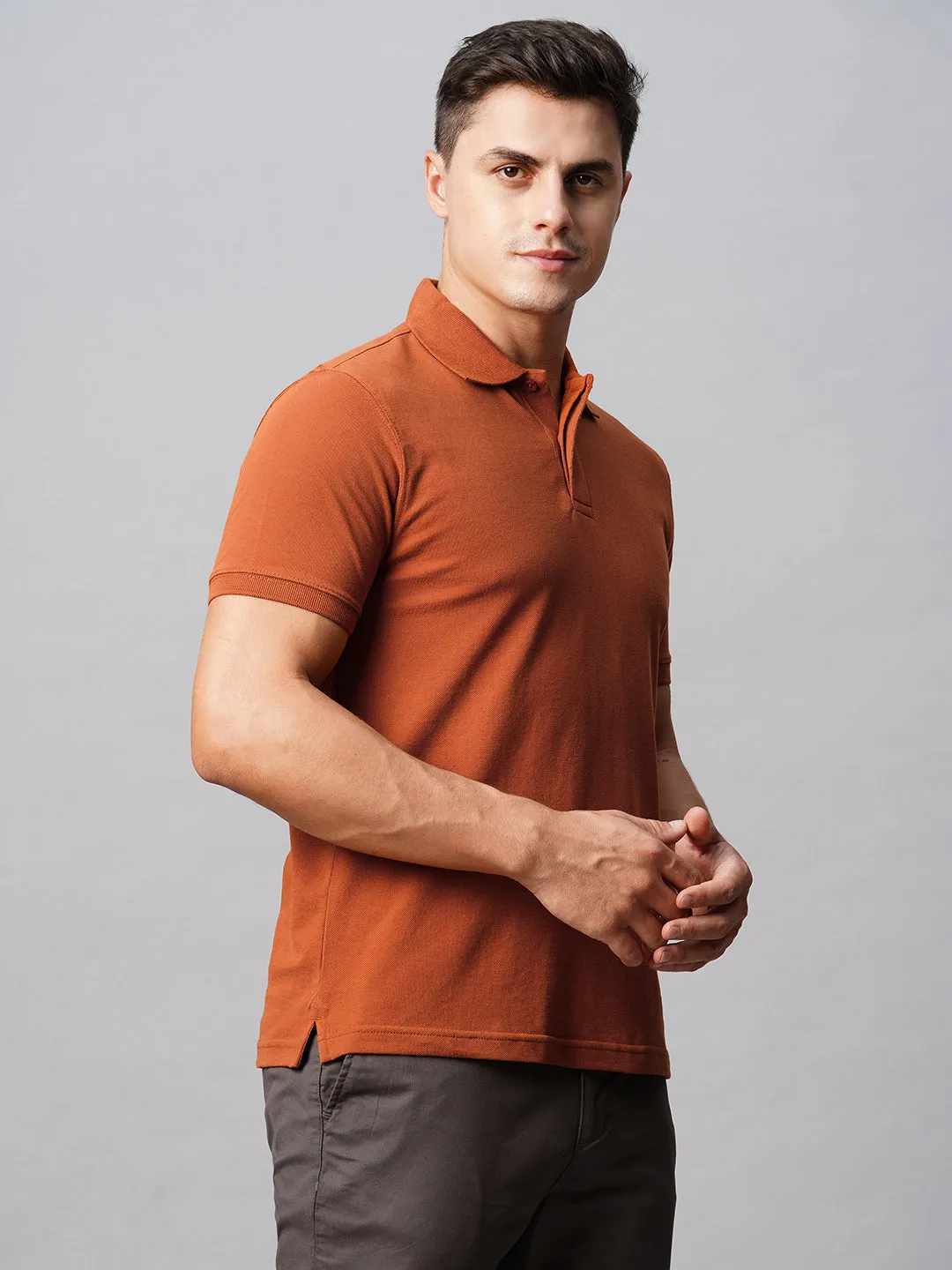 Men's Cotton Rust Regular Fit Tshirt