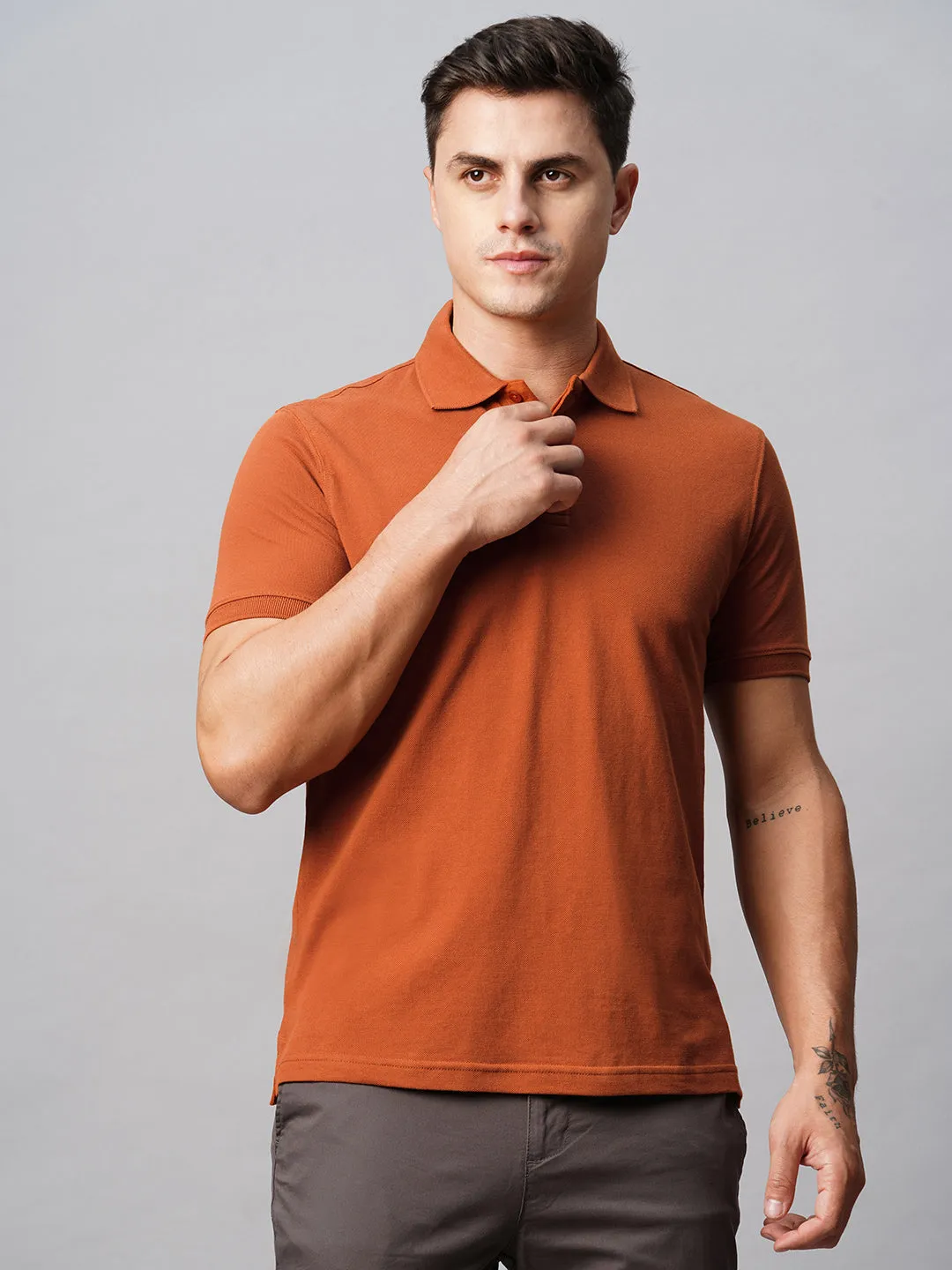 Men's Cotton Rust Regular Fit Tshirt