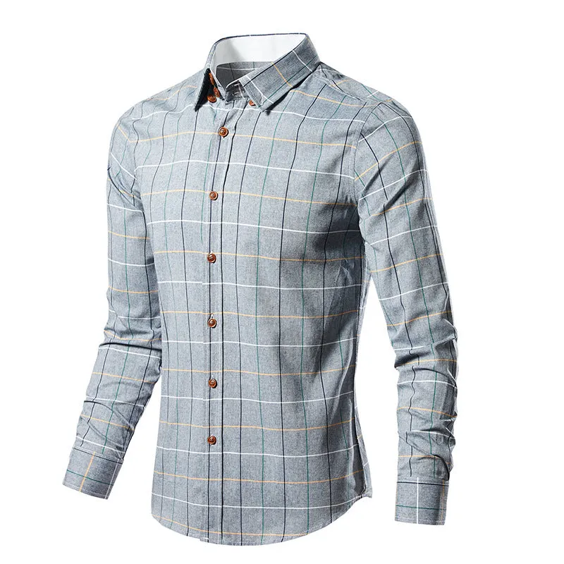 Men's Slim-Fit Long-Sleeve Plaid Twill Shirt