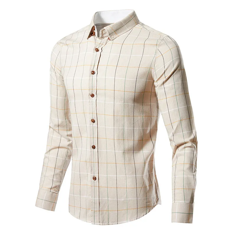 Men's Slim-Fit Long-Sleeve Plaid Twill Shirt