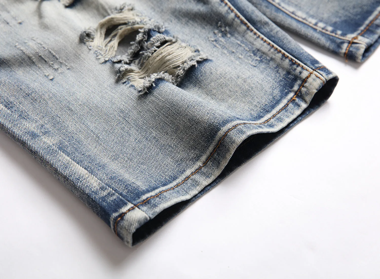 Men's Summer Ripped Distressed Relaxed Fit Casual Washed Denim Jeans Shorts | 810