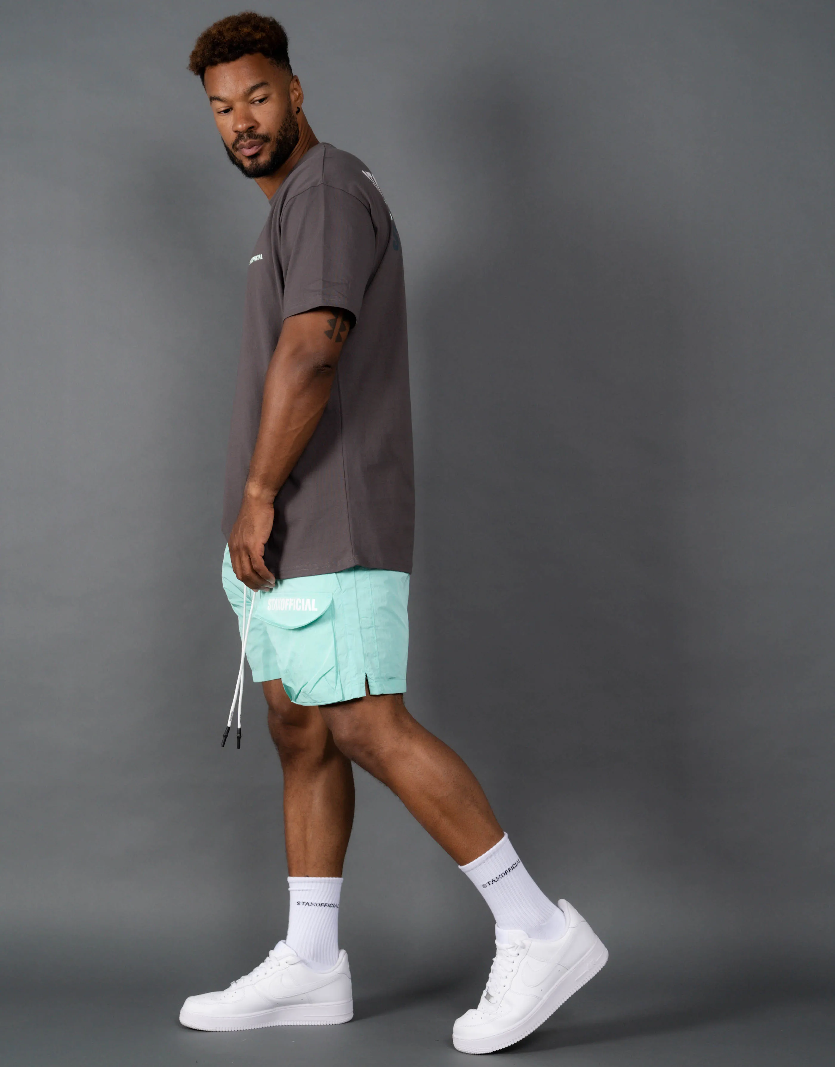 Mens Triple S Nylon Shorts - Aqua