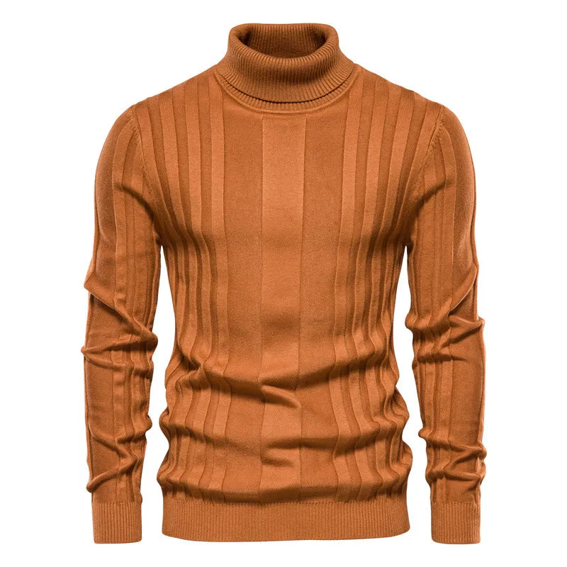 Men's Turtleneck Vertical Stripe Knitted Turtleneck Sweater-SW28