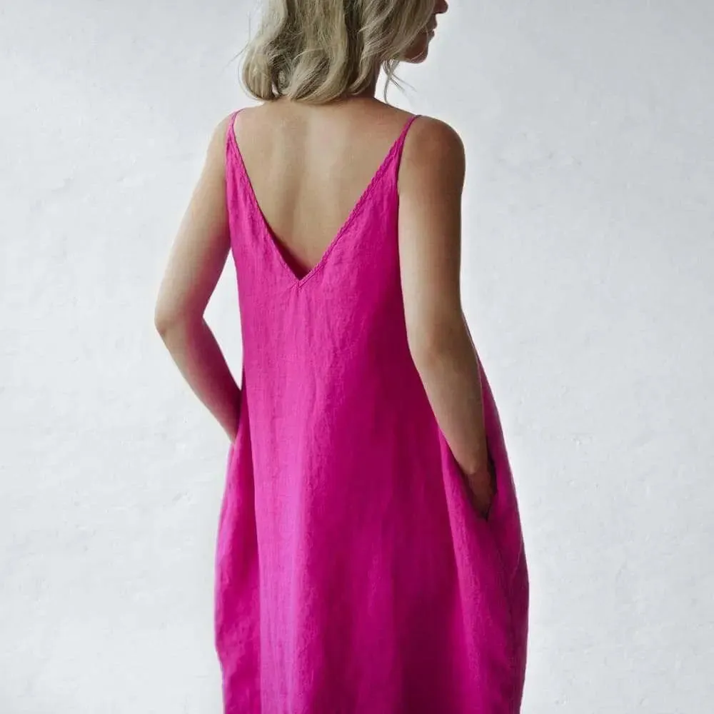 Midi linen dress Nanami Pink Neon by Seaside Tones