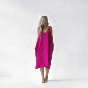 Midi linen dress Nanami Pink Neon by Seaside Tones