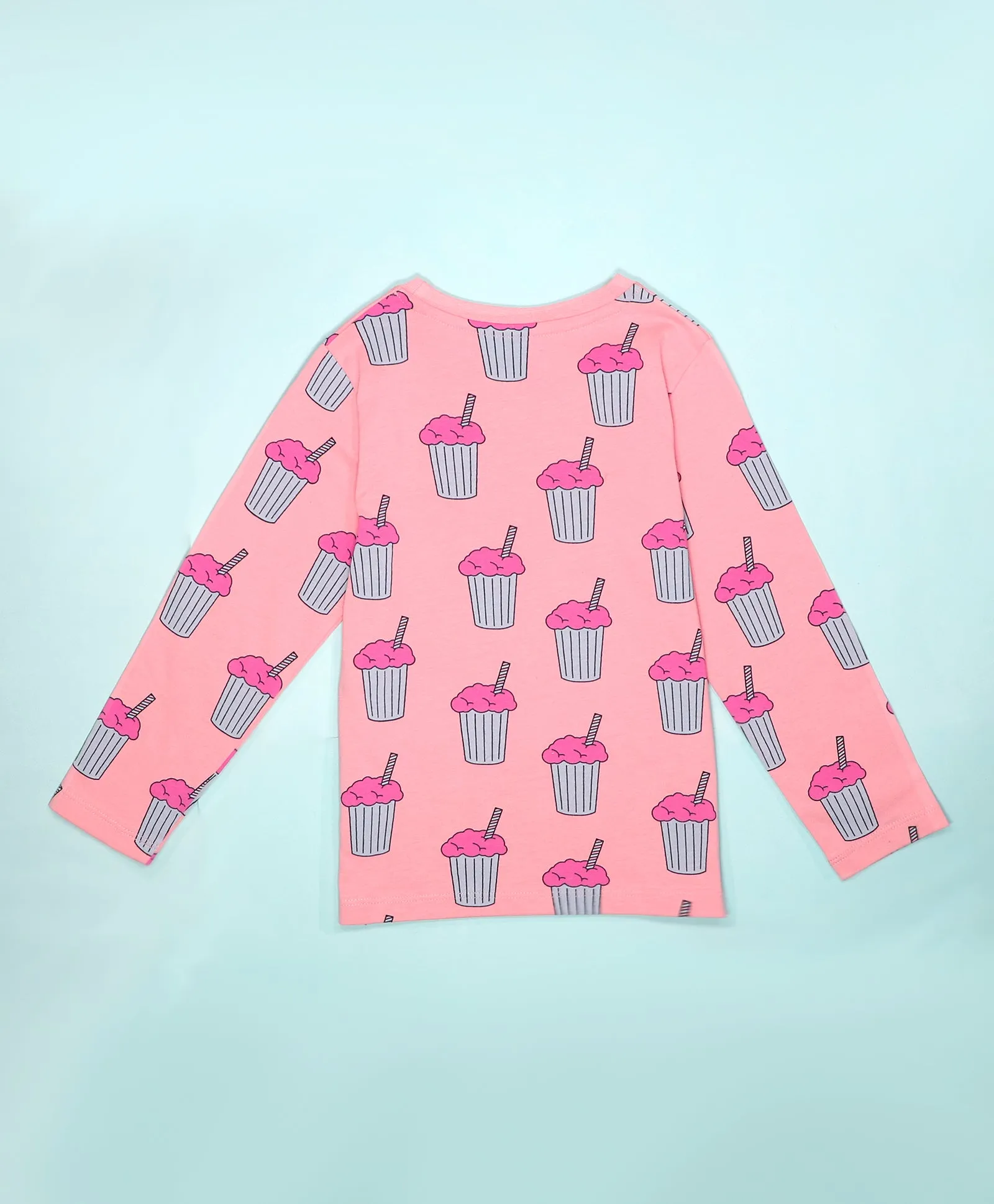 Milkshake Pattern Full Sleeves T-Shirt & Pajama Set