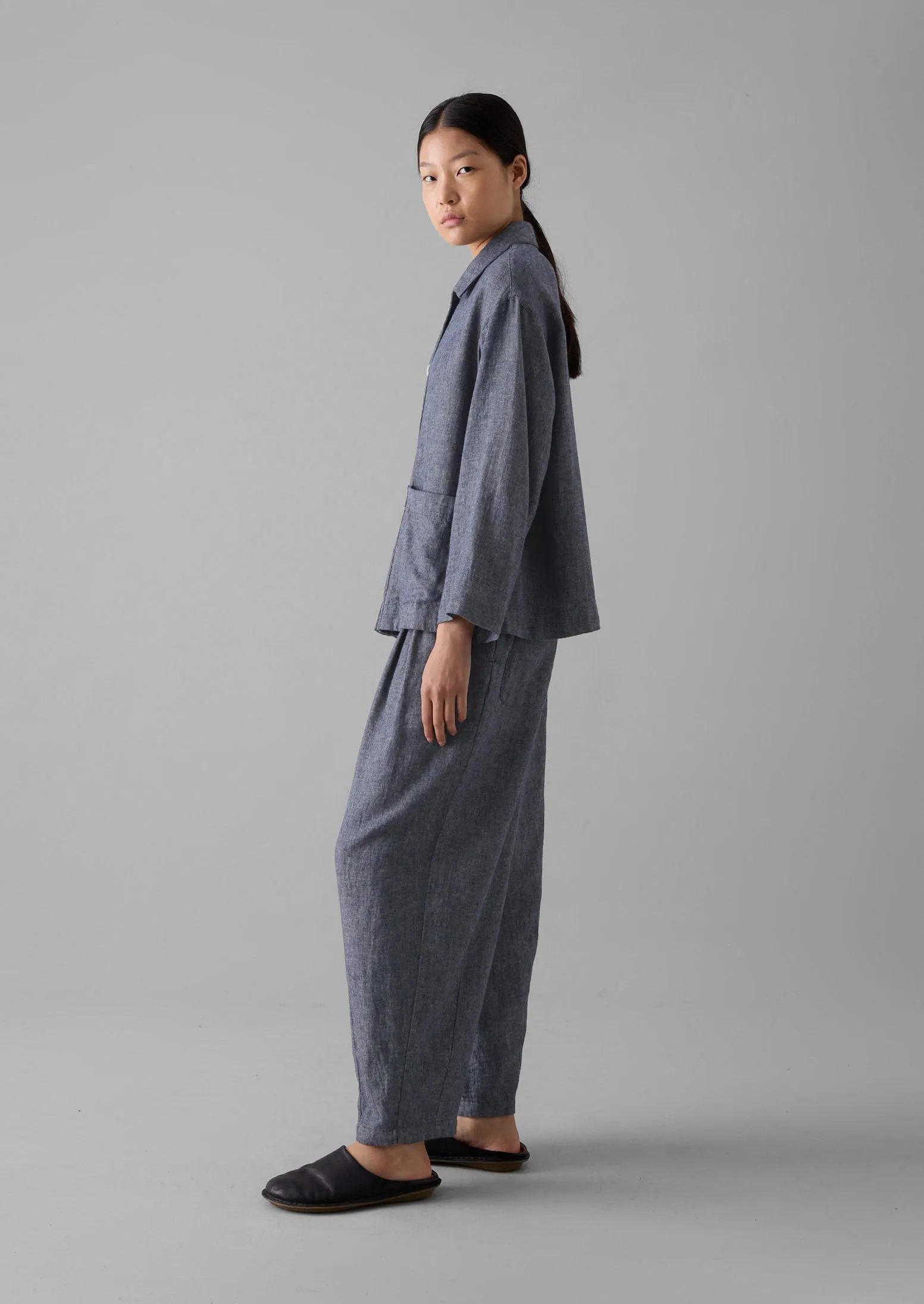 Minako Cotton Linen Twill Trousers | Indigo Blue