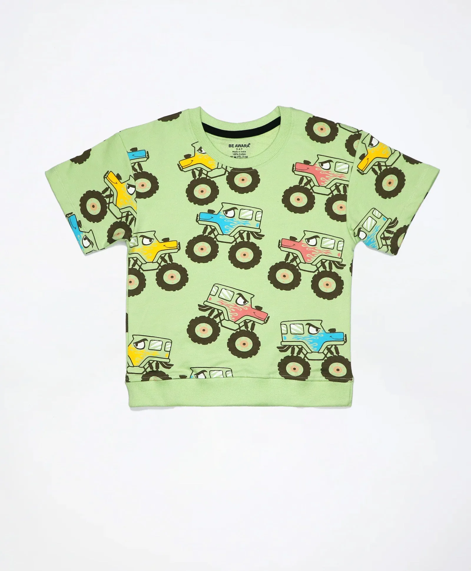 Monster Truck Print Kids Oversized Half Sleeves T-Shirt and Shorts Set