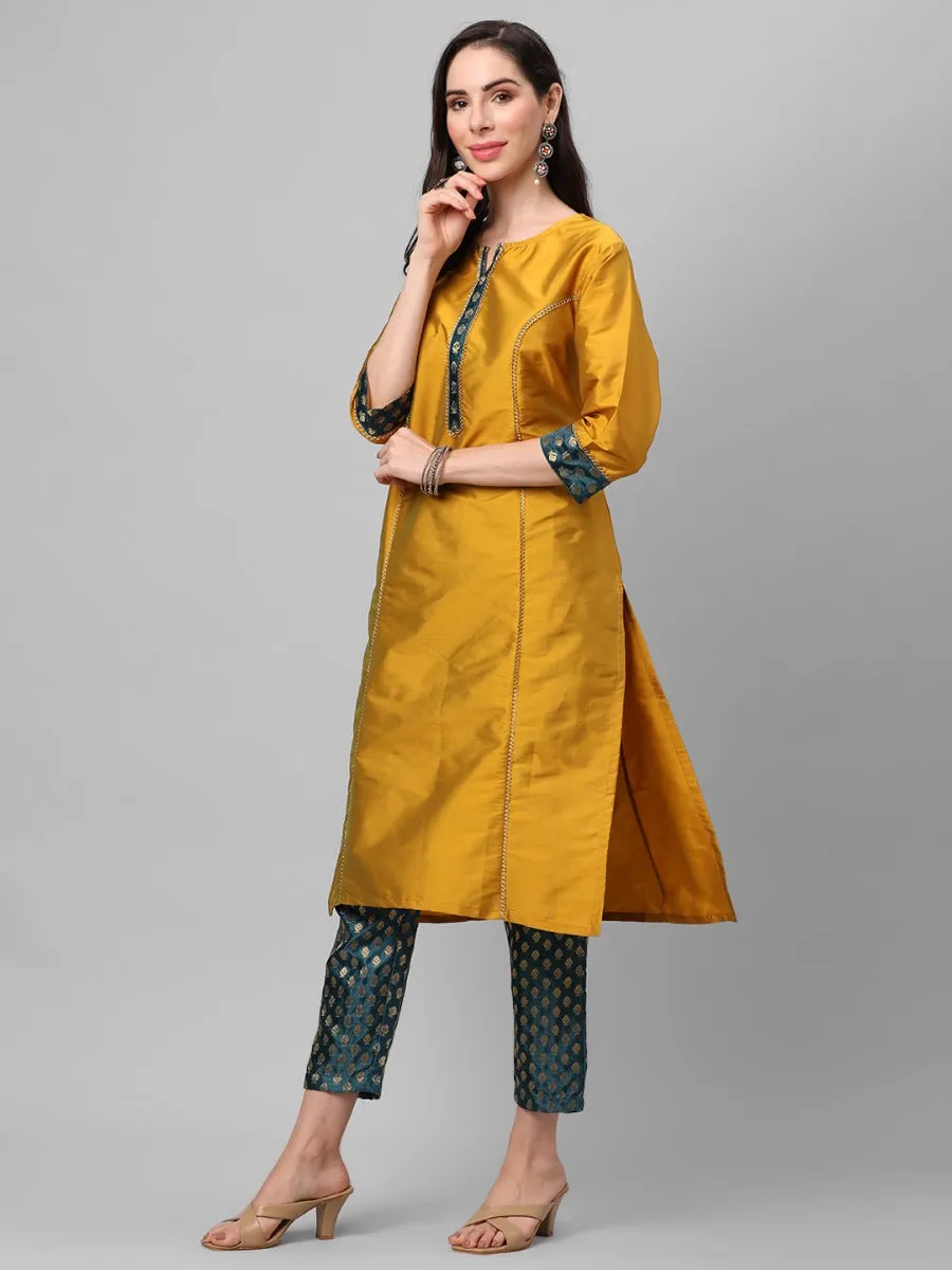 Mustard Solid Kurta Trouser Dupatta