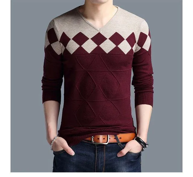 Mwxsd brand Men casual argyle plaid pullover sweater autumn mens slim fit jumpers hombre male cotton sweater pull homme 4xl