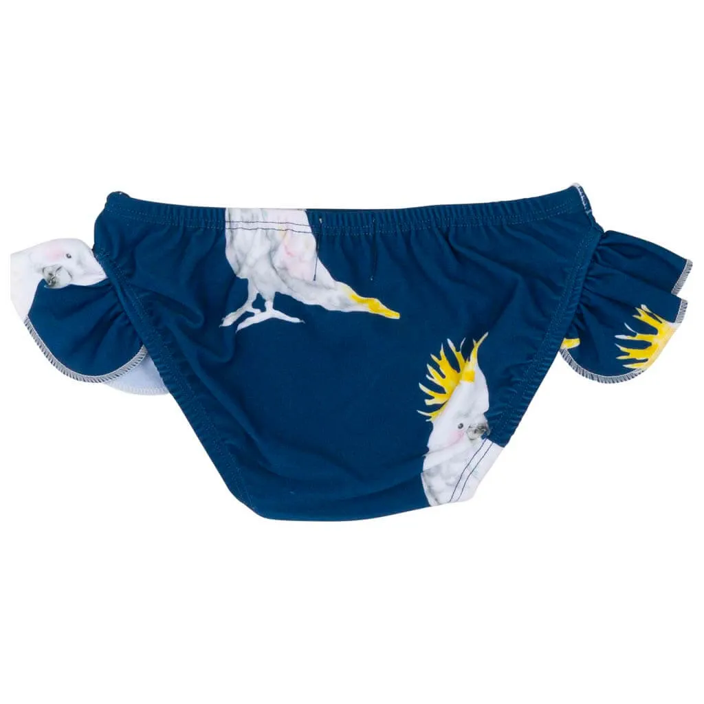 Navy Cockatoo Frill Swim Bottoms