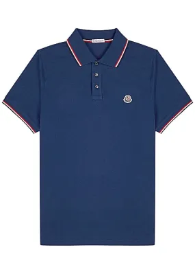 Navy piqué cotton polo shirt