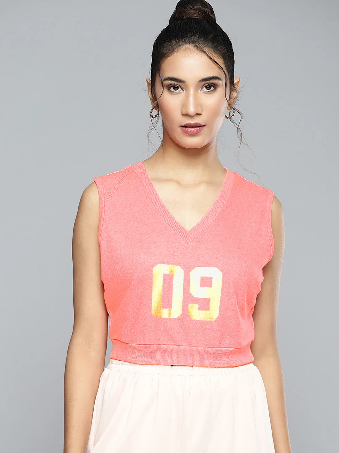 Neon Pink V Neck Crop Vest