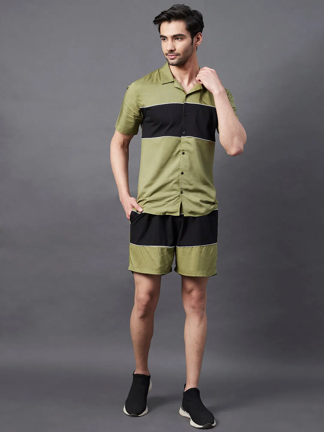 Olive Green Colorblock Co-Ord