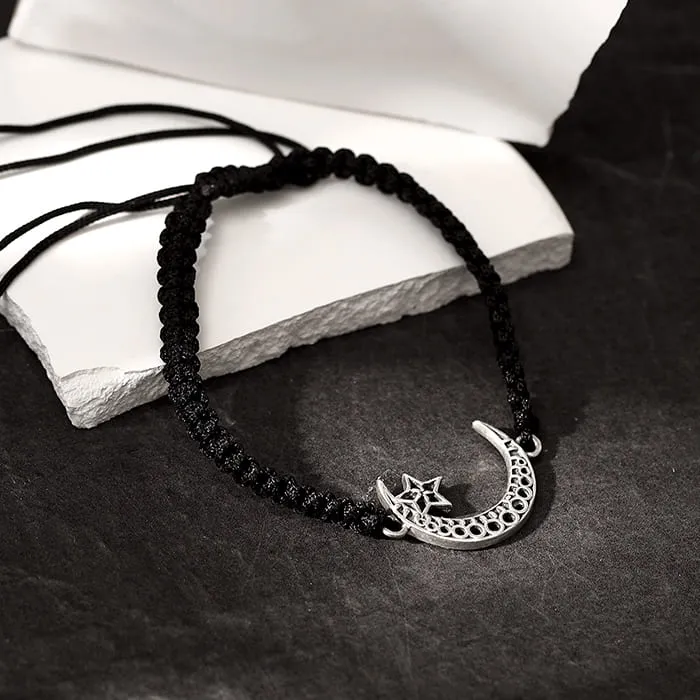 Oxidised Silver Crescent Moon Bracelet For Him