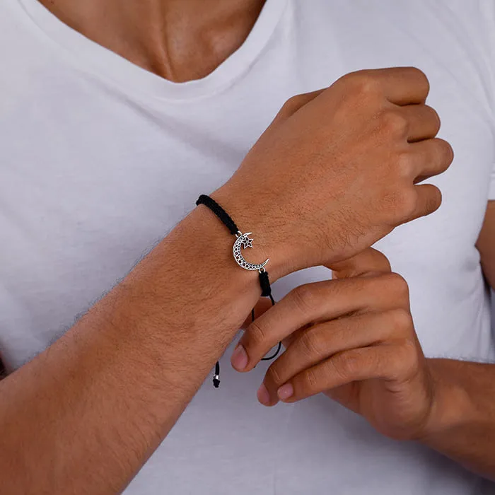 Oxidised Silver Crescent Moon Bracelet For Him