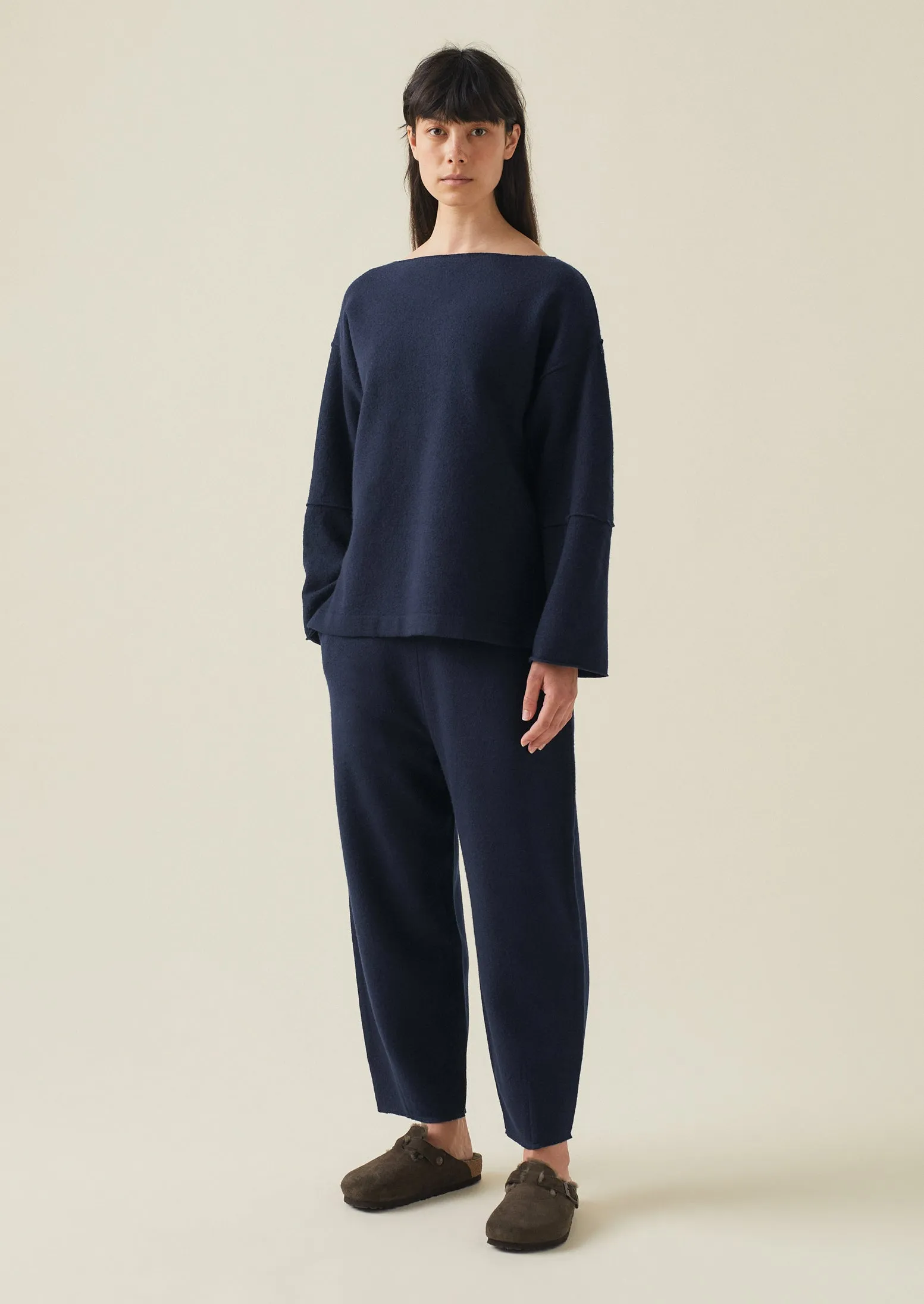 Panelled Boiled Wool Sweater | Navy