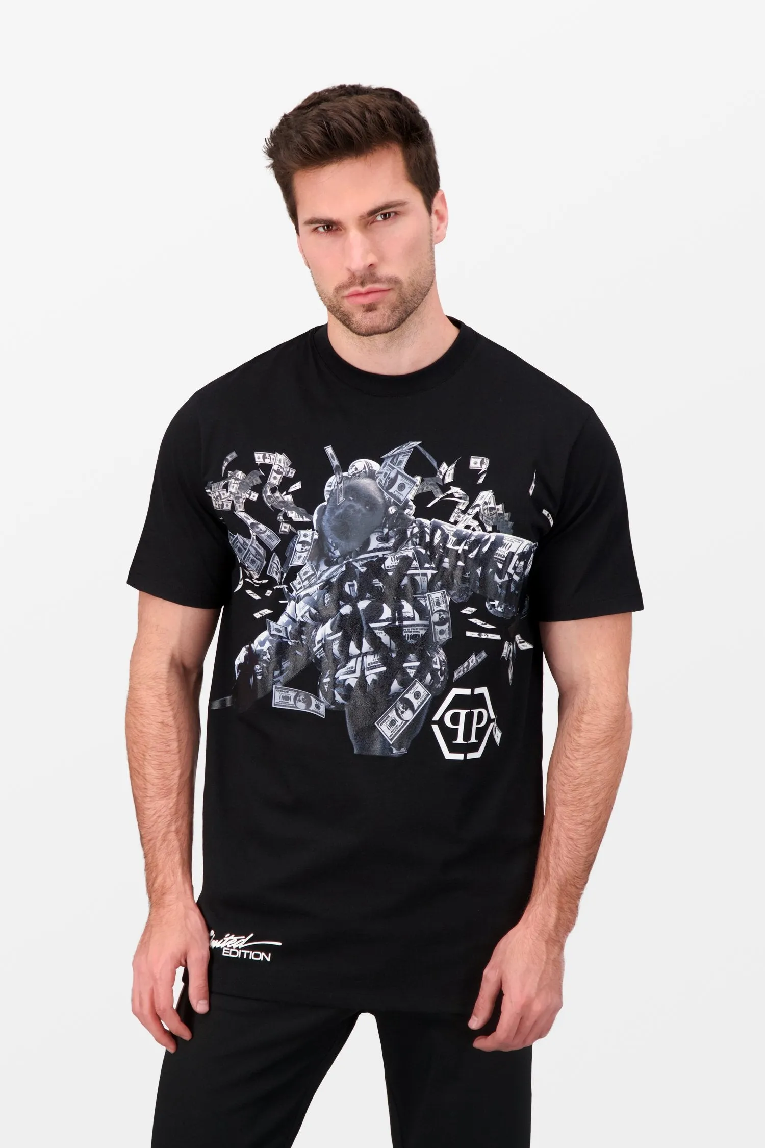 Philipp Plein Black Round Neck SS PP Limited Dollar T-shirt