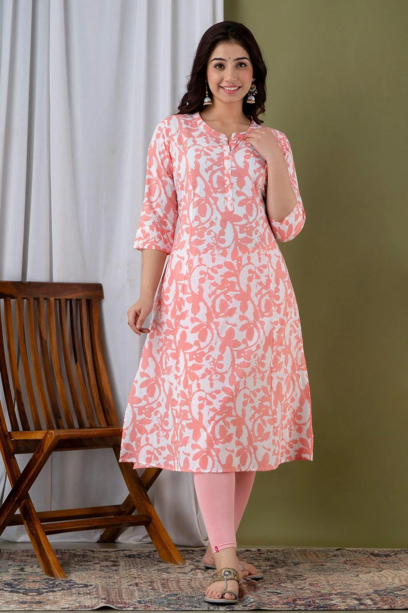 Pink Straight-Cut Kurti in Exquisite Jaipur Print