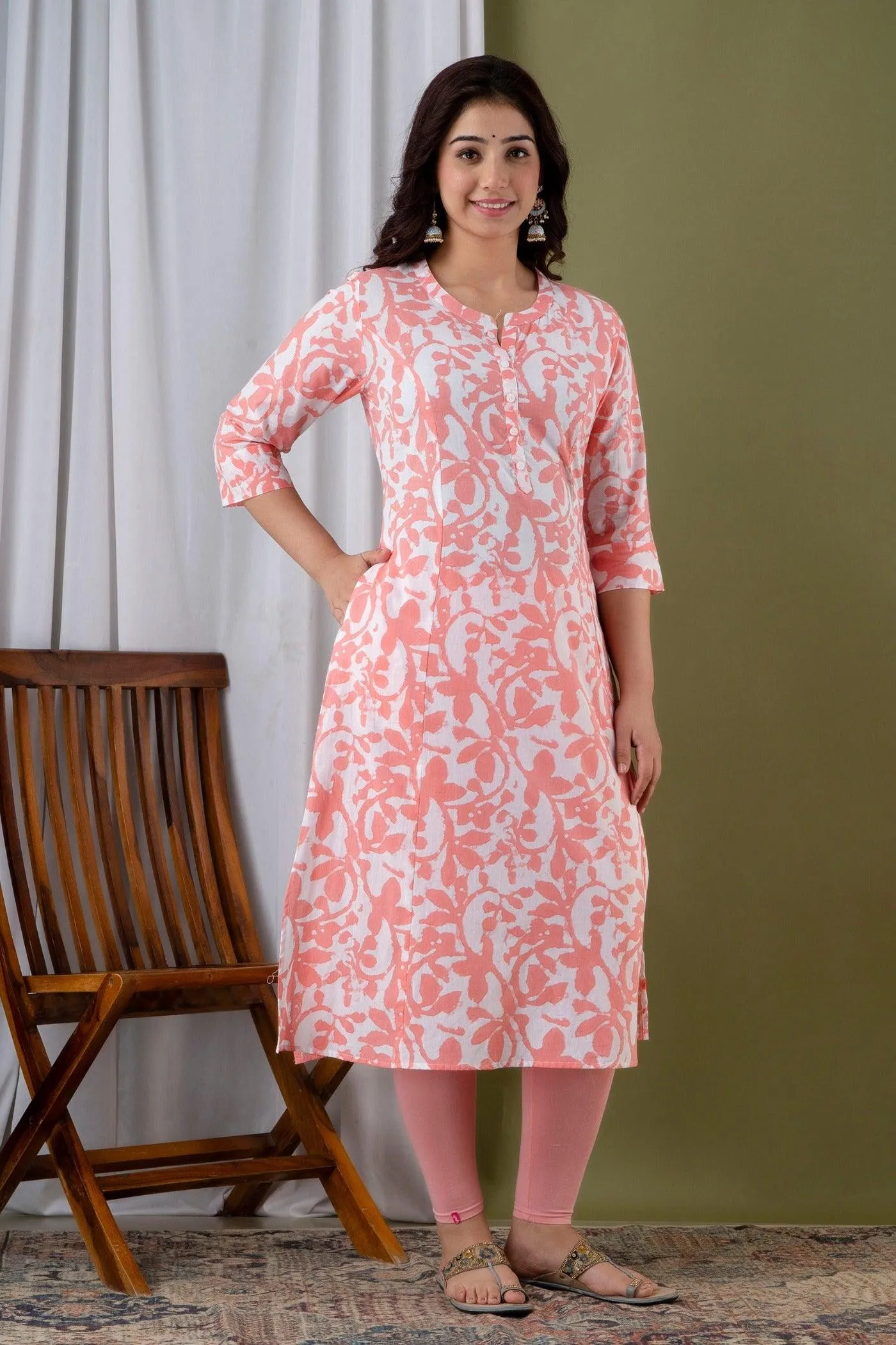 Pink Straight-Cut Kurti in Exquisite Jaipur Print