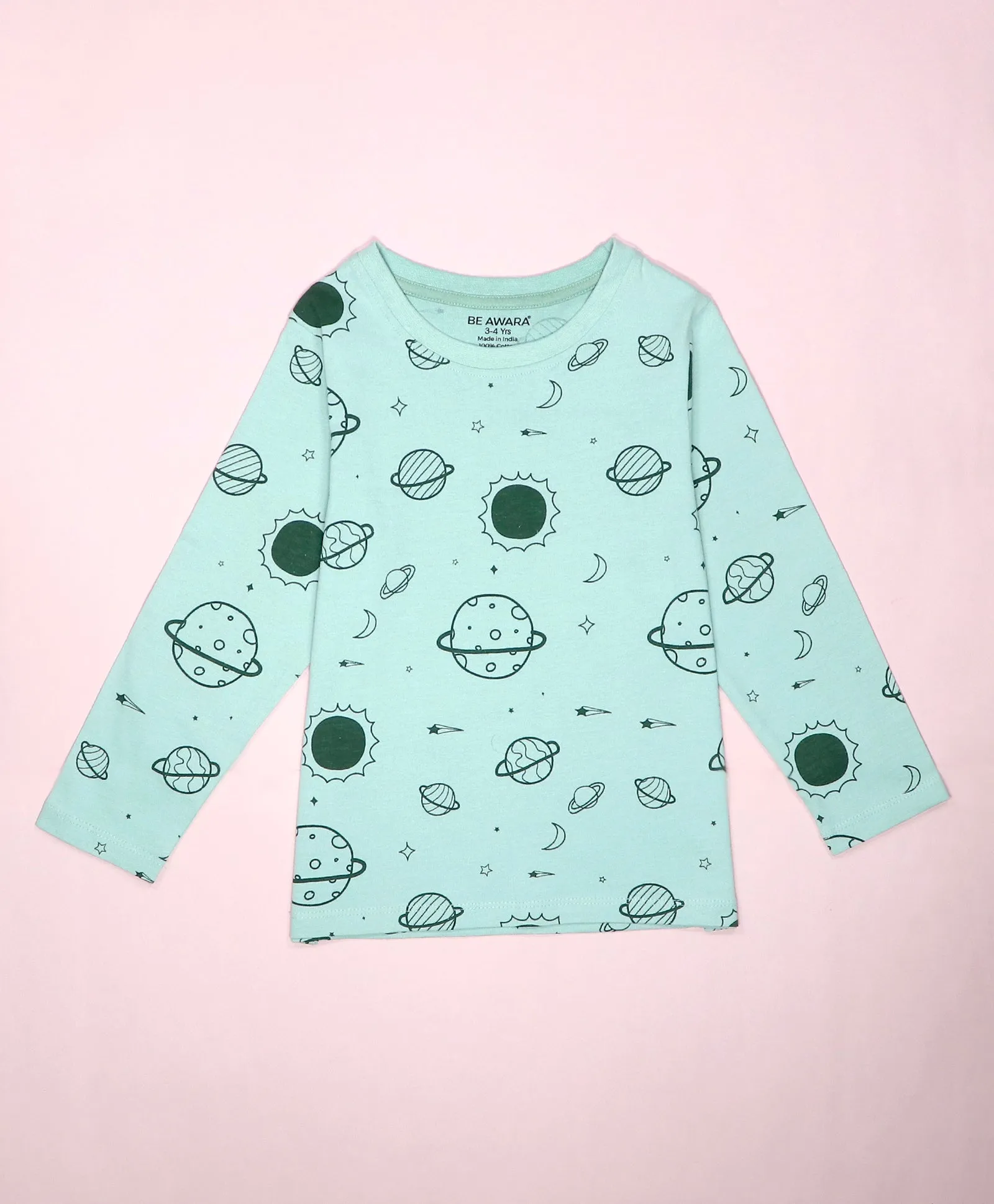 Planet Pattern Full Sleeves T-Shirt & Pajama Set