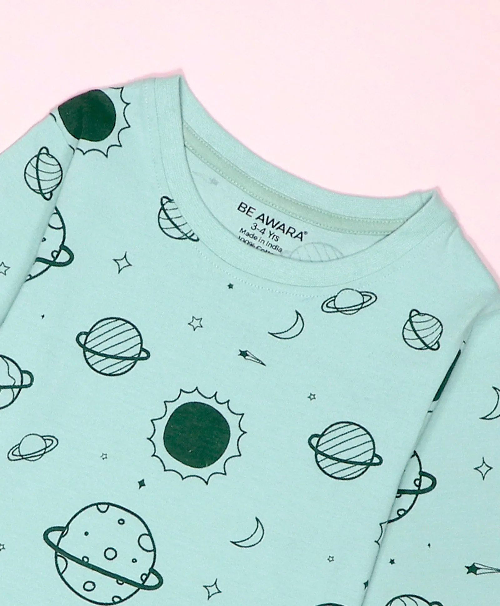 Planet Pattern Full Sleeves T-Shirt & Pajama Set