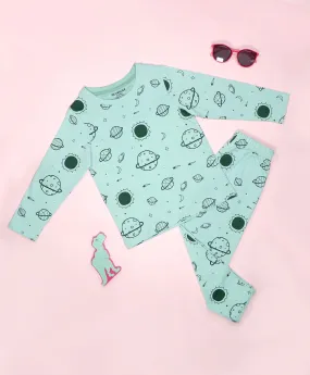 Planet Pattern Full Sleeves T-Shirt & Pajama Set