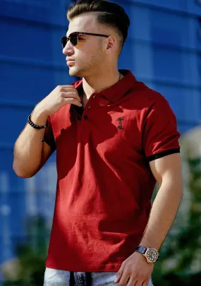 Poloshirt Kontrast Weinrot 337