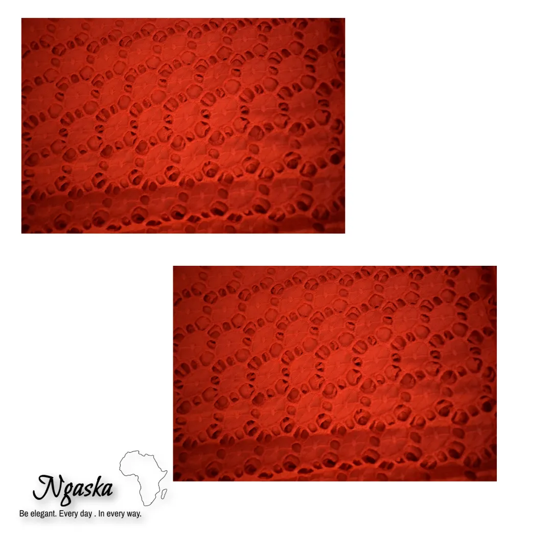 Red African Lace, Circular and Triangular Pattern  Ankara Fabric Design