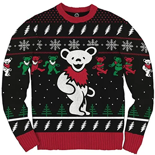 Ripple Junction Grateful Dead Adult Dancing Bears Holiday Ugly Fleece Sweater XS Black