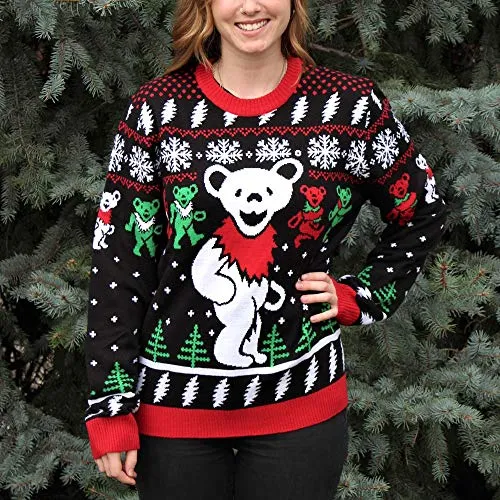 Ripple Junction Grateful Dead Adult Dancing Bears Holiday Ugly Fleece Sweater XS Black