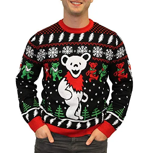 Ripple Junction Grateful Dead Adult Dancing Bears Holiday Ugly Fleece Sweater XS Black