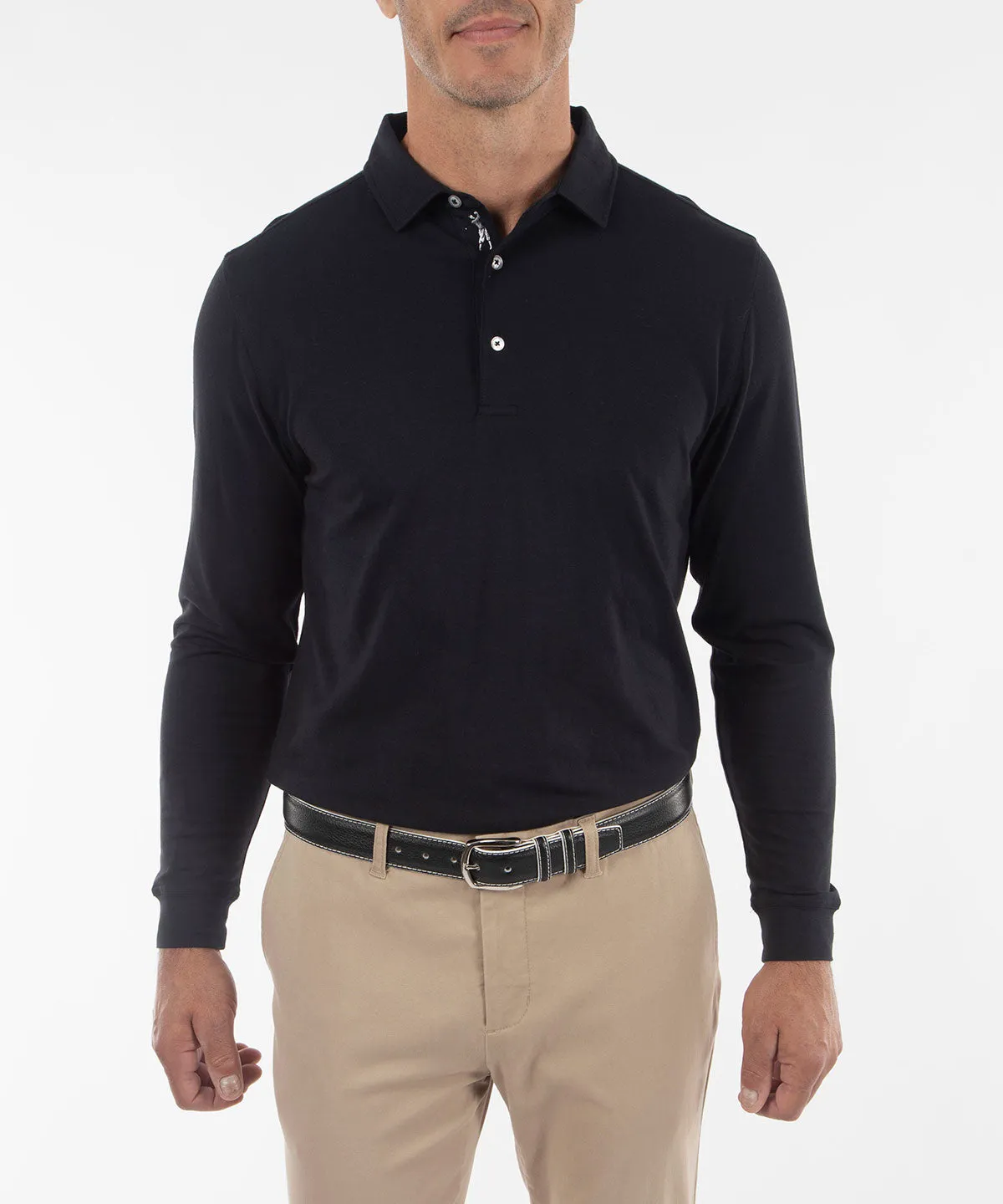 Signature Liquid Cotton Spread Collar Long-Sleeve Polo