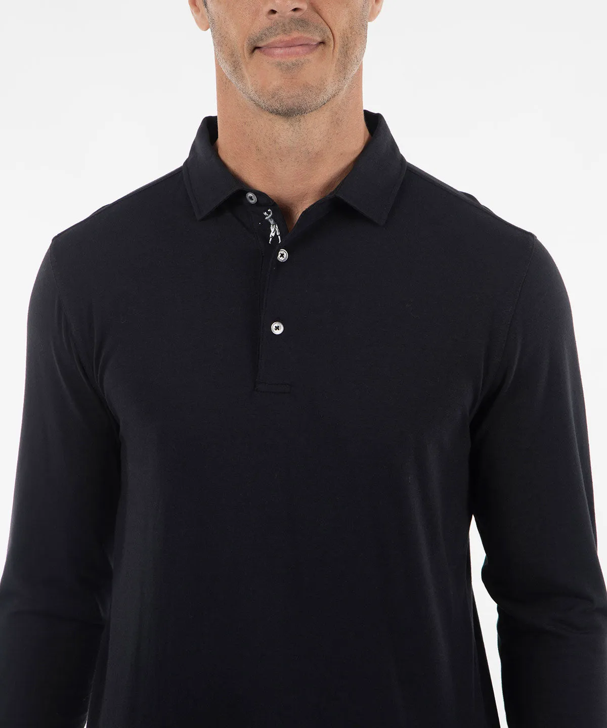 Signature Liquid Cotton Spread Collar Long-Sleeve Polo