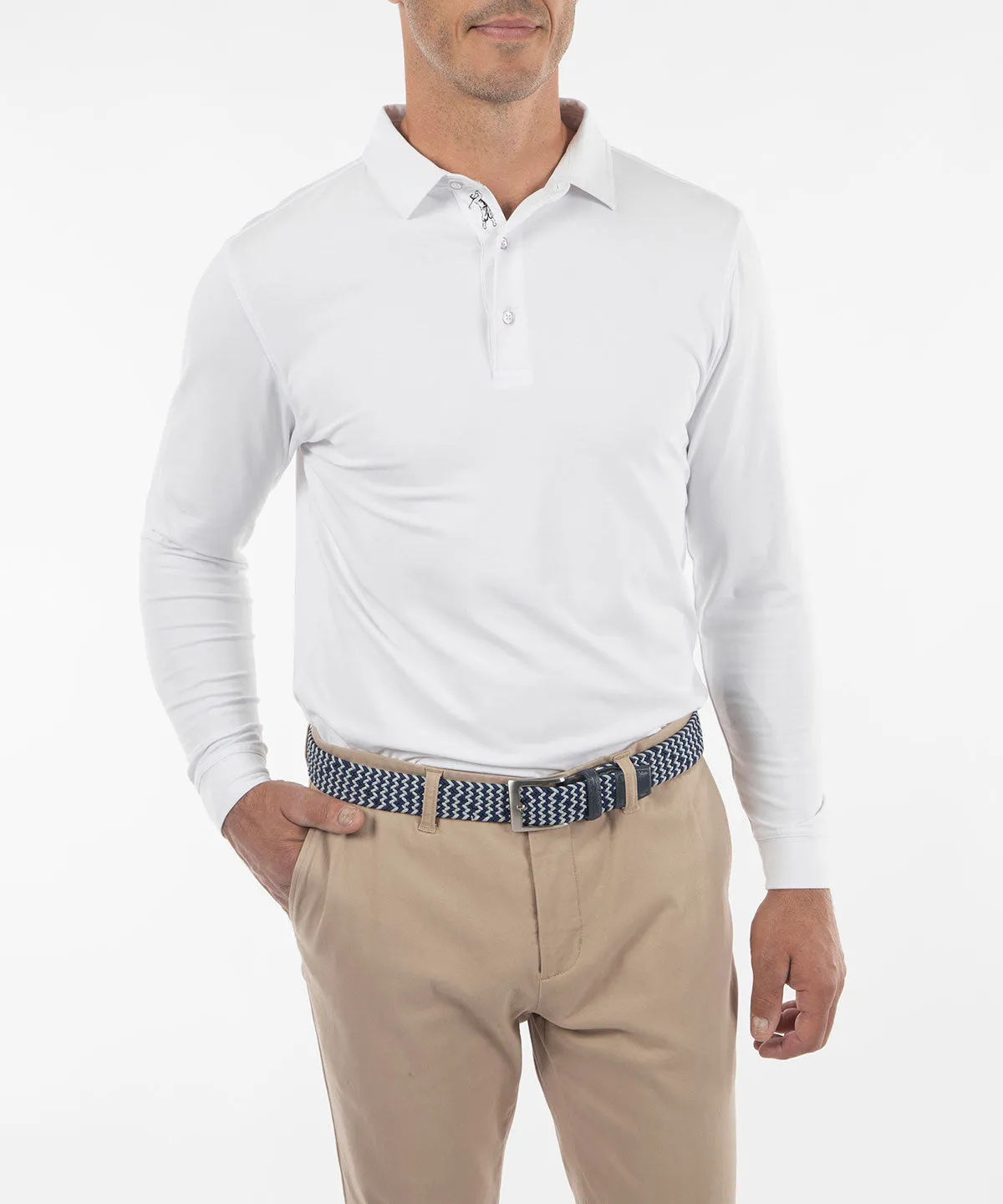 Signature Liquid Cotton Spread Collar Long-Sleeve Polo