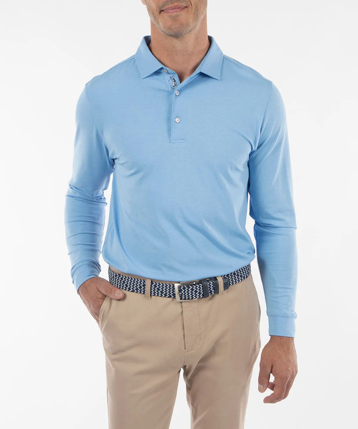 Signature Liquid Cotton Spread Collar Long-Sleeve Polo