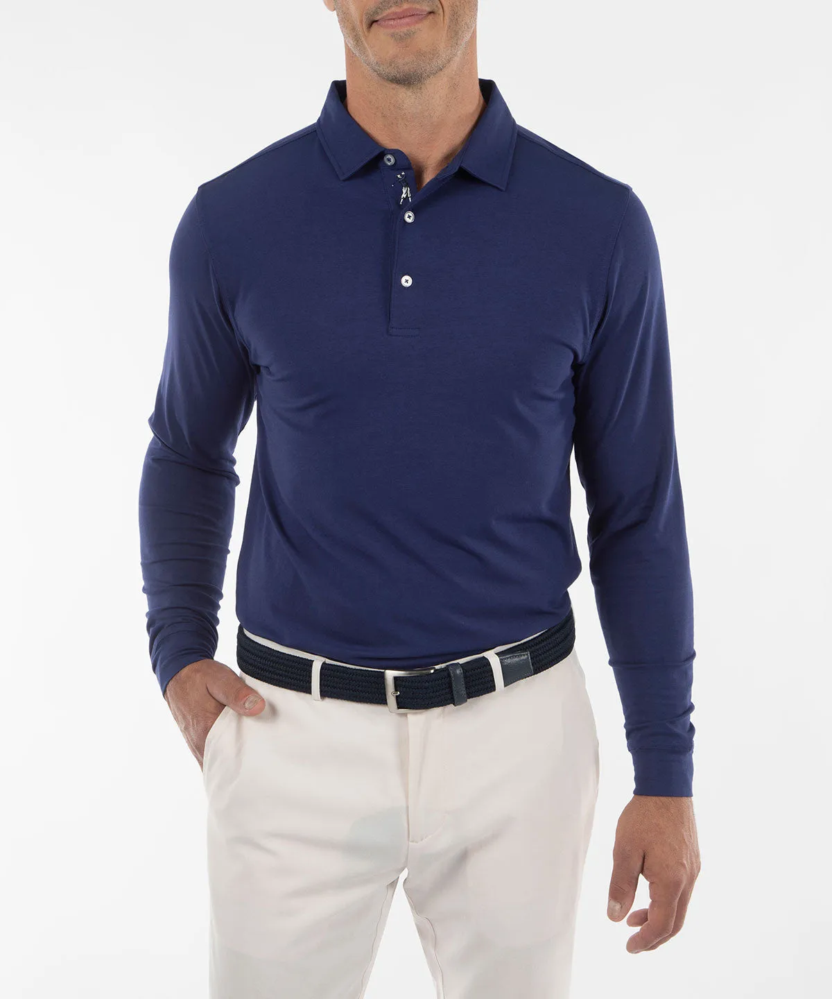 Signature Liquid Cotton Spread Collar Long-Sleeve Polo