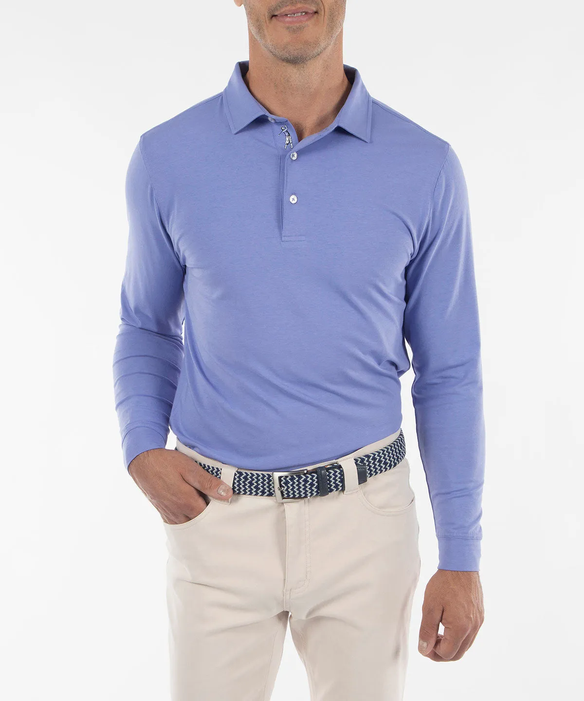 Signature Liquid Cotton Spread Collar Long-Sleeve Polo